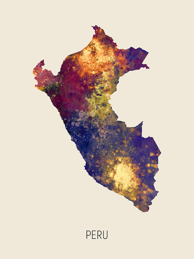 Country Map Digital Art - Peru Watercolor Map #2 by Michael Tompsett