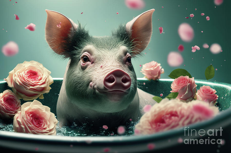 Rose Digital Art - Pig in a bathtub #2 by Elisabeth Coelfen