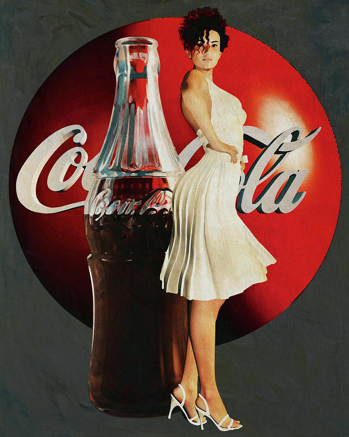 Pin Up Girl with Coca Cola Draw Art Paintings of the 1960s #2 Digital Art by Jan Keteleer