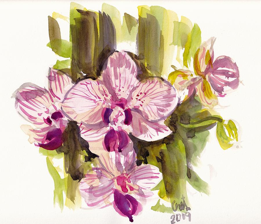 Pink Orchids Painting by George Cret