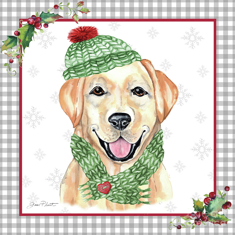 Plaid Christmas with Dog A Painting by Jean Plout