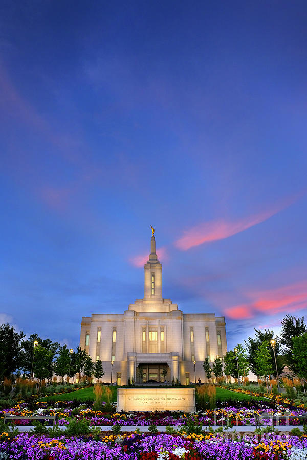 Pocatello Idaho LDS Mormon Temple Sky Clouds Flowers and Trees ...