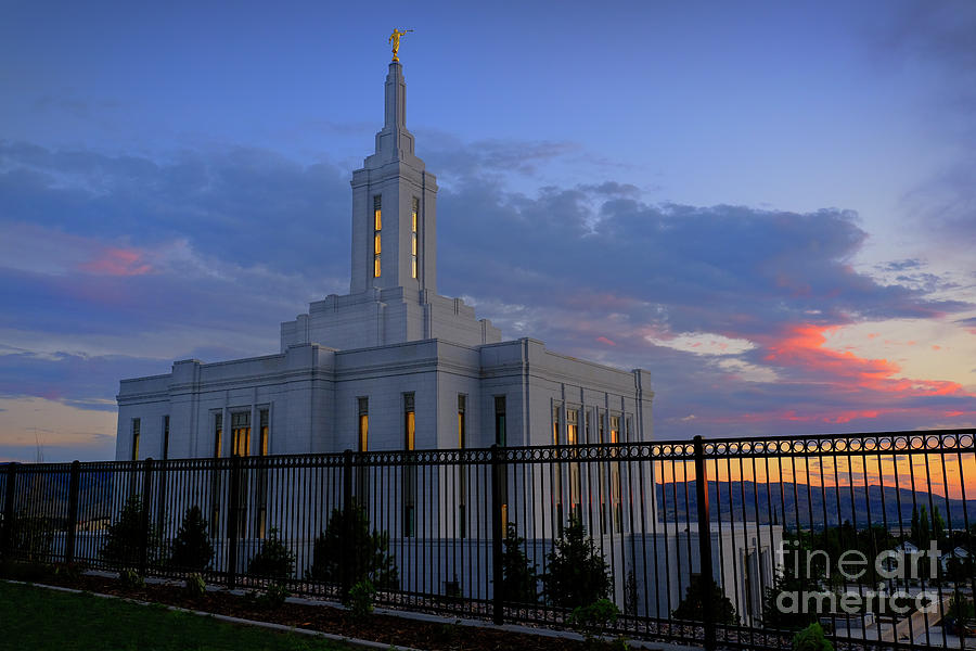 Pocatello Idaho LDS Mormon Temple With Lights At Sunset #2 Photograph ...