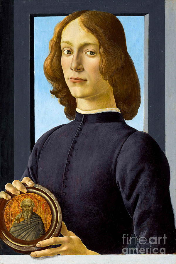 Portrait of a young man holding a medallion #2 Painting by Sandro Botticelli
