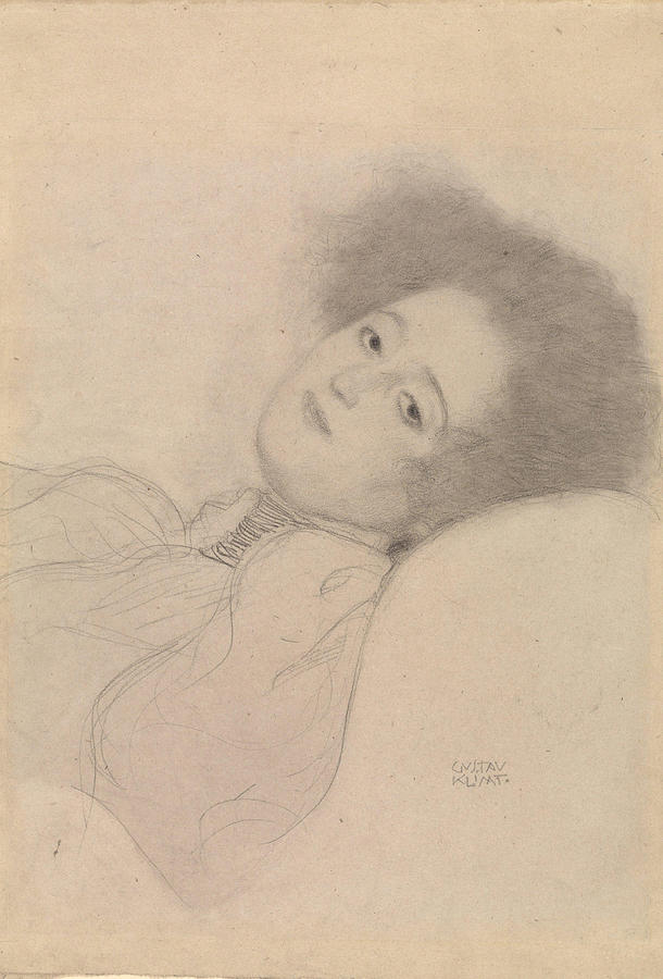 Portrait of a Young Woman Reclining #3 Drawing by Gustav Klimt