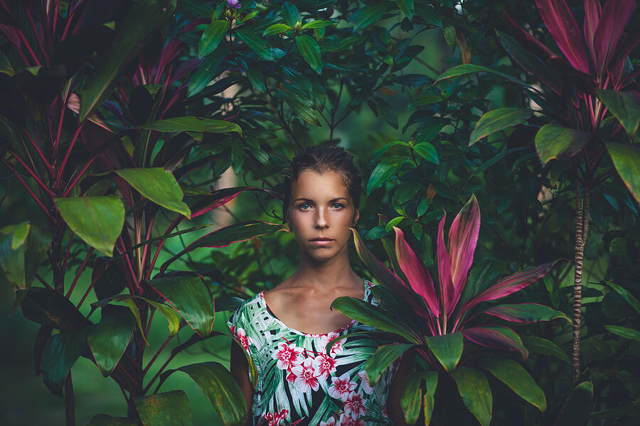 Portrait of beautiful woman in rainforest #2 Photograph by Jasmina007