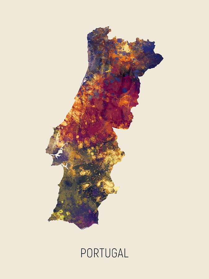 Portugal Watercolor Map #2 Digital Art by Michael Tompsett