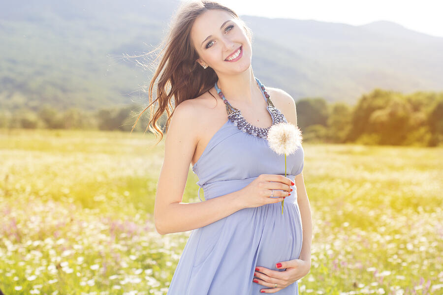 Pregnant woman with dandelion in hands #2 Photograph by _chupacabra_