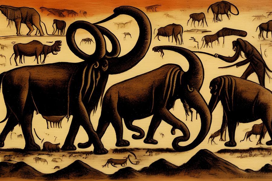 Prehistoric Digital Art - Prehistoric Caver Painting, Generative AI Illustration #2 by Miroslav Nemecek