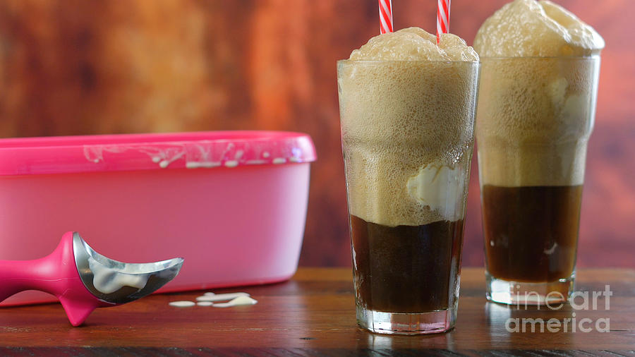 Ice Cream Photograph - Preparing black cow cola ice cream soda floats #2 by Milleflore Images
