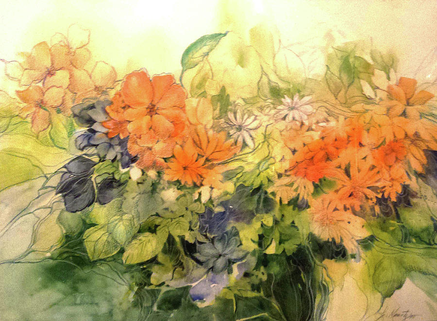 Floral in Orange  Mixed Media by Lois Mountz