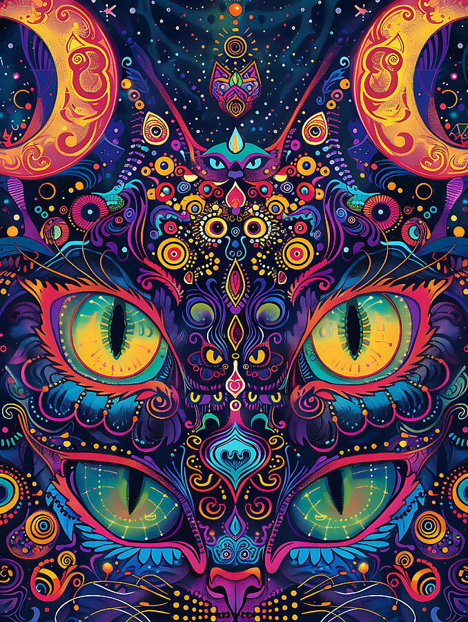 Pattern Digital Art - Psychedelic Cat #2 by Benameur Benyahia