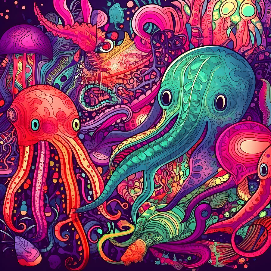 Psychedelic Digital Art - Psychedelic Sea Creature #6 by Vincent Carter