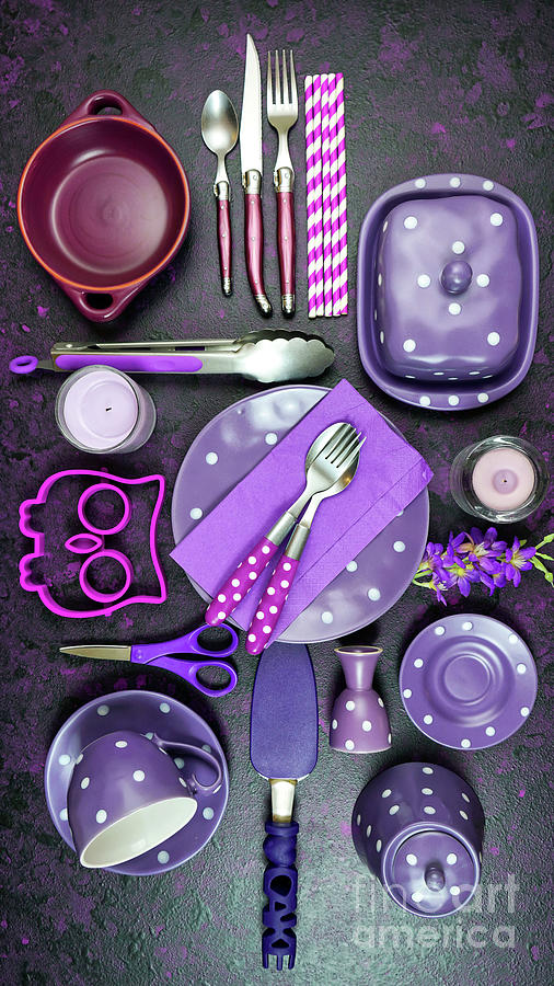 Vintage kitchenware creative layout top view on white textured background.  Photograph by Milleflore Images - Fine Art America