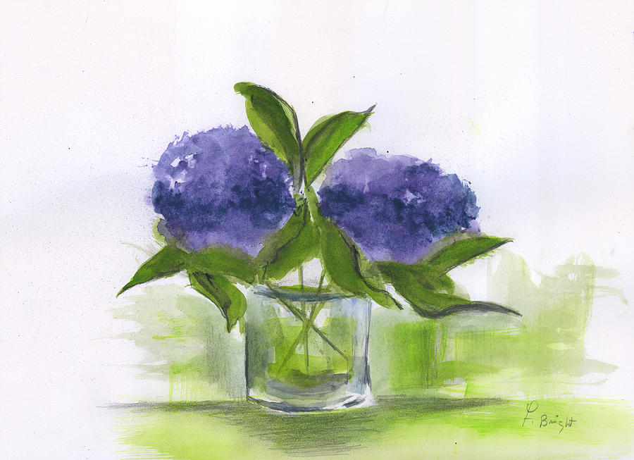 2 Purple Hydrangeas Painting by Frank Bright
