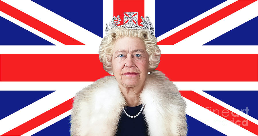 Queen Elizabeth II with British Flag Digital Art by Artworkzee Designs ...