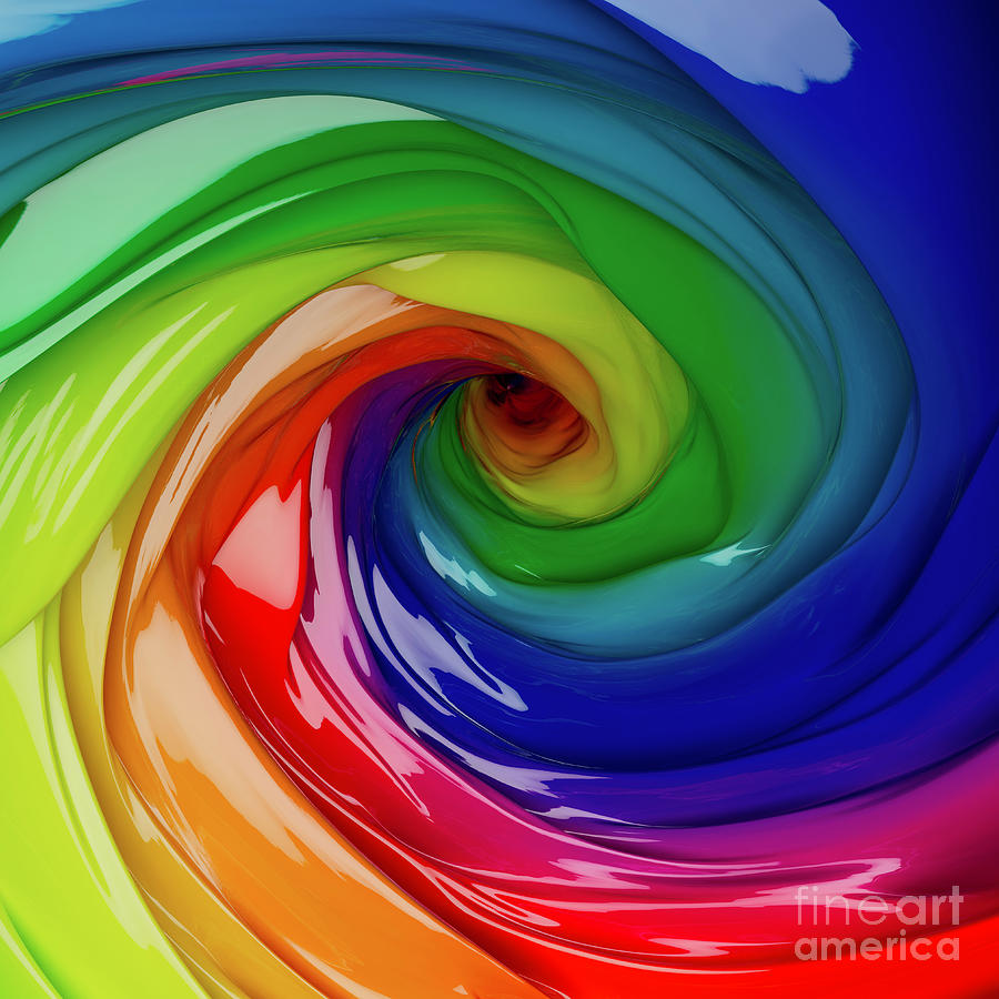 Rainbow Ink Swirling Vortex Digital Art