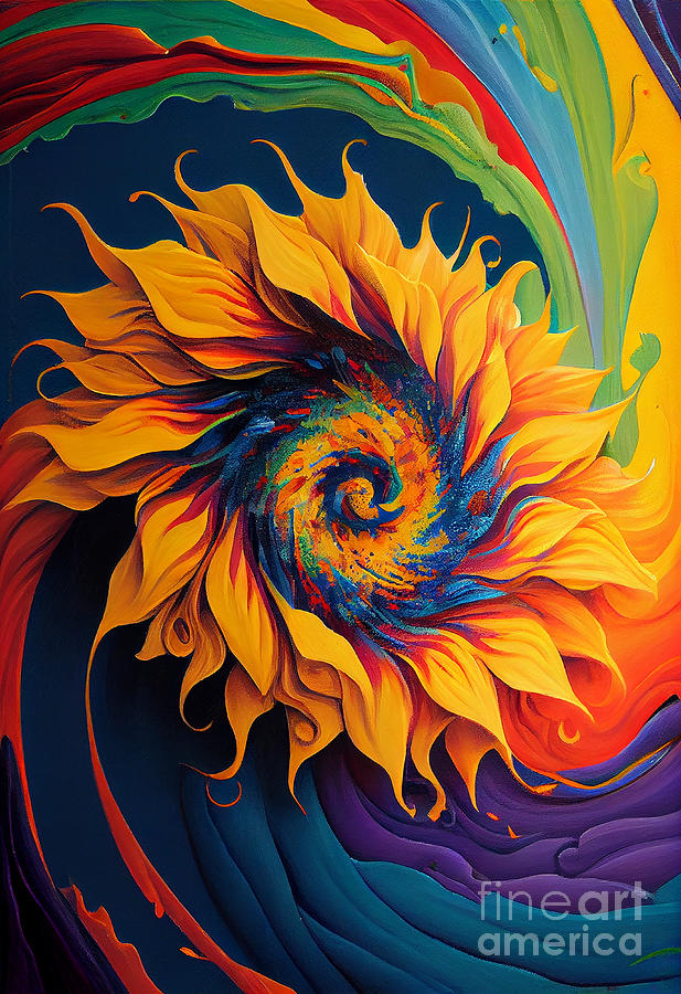 Sunflower Digital Art - Rainbow sunflower #2 by Sabantha