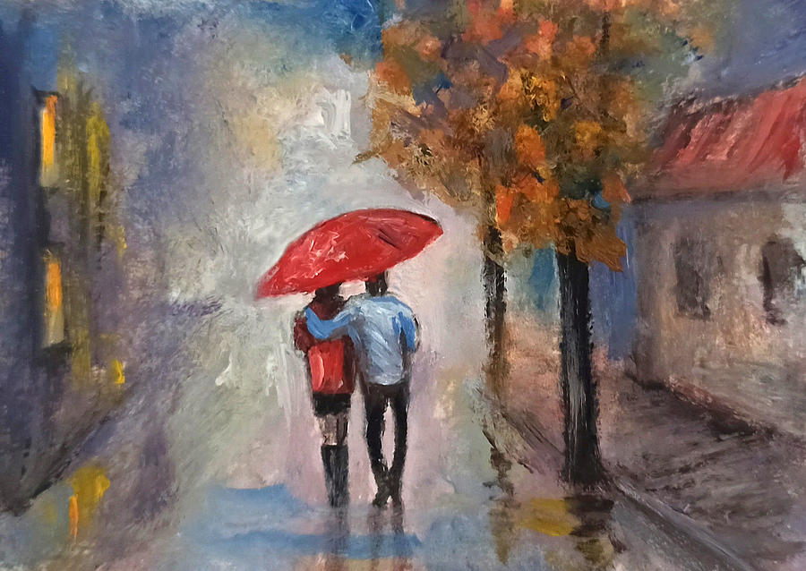 Umbrella Painting - Rainy night streets #2 by Natalja Picugina