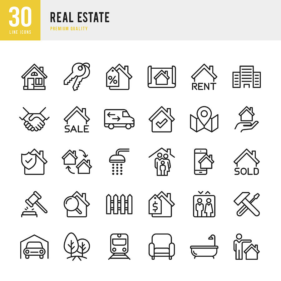 Real Estate - set of thin line vector icons #2 Drawing by Fonikum
