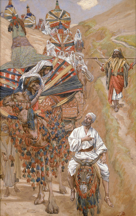 European Artists Painting - Rebecca Meets Isaac by the Way #3 by James Tissot