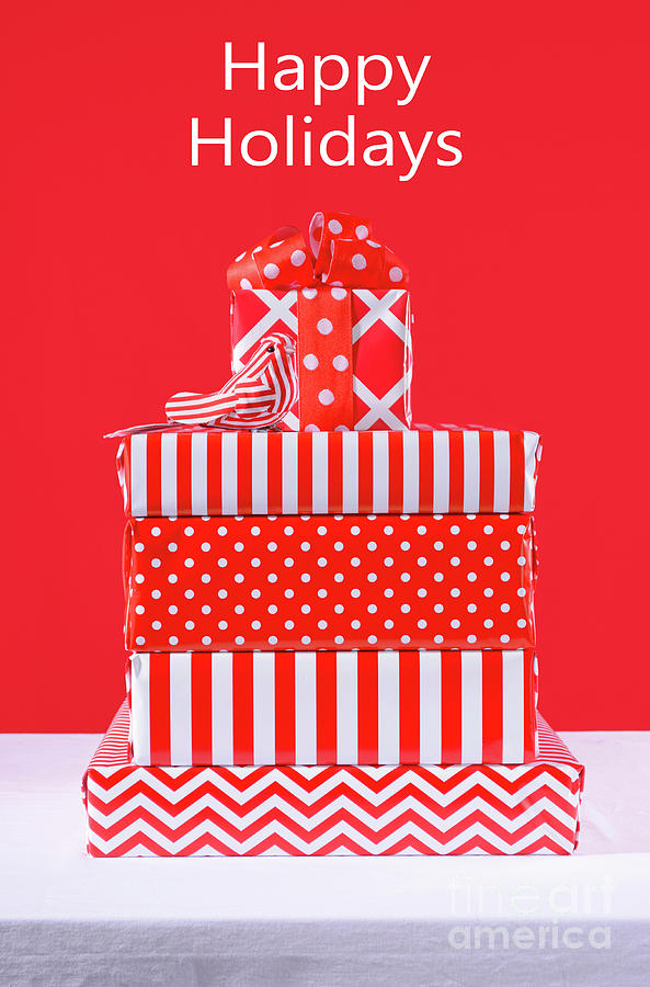 Red and White Christmas Gifts #2 Photograph by Milleflore Images