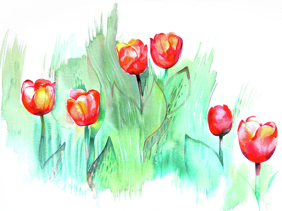 Red Tulips Painting by Katya Atanasova