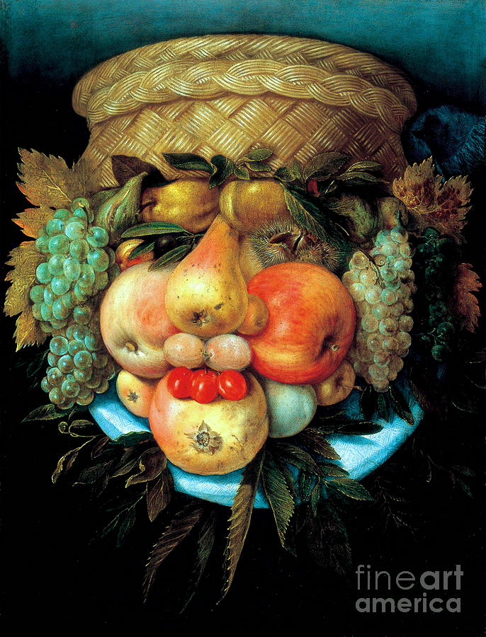 Reversible Head With Basket Of Fruit #2 Painting by Giuseppe Arcimboldo