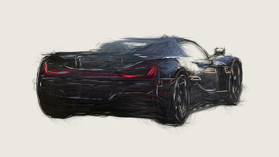 Rimac C Two Car Drawing #2 Digital Art by CarsToon Concept