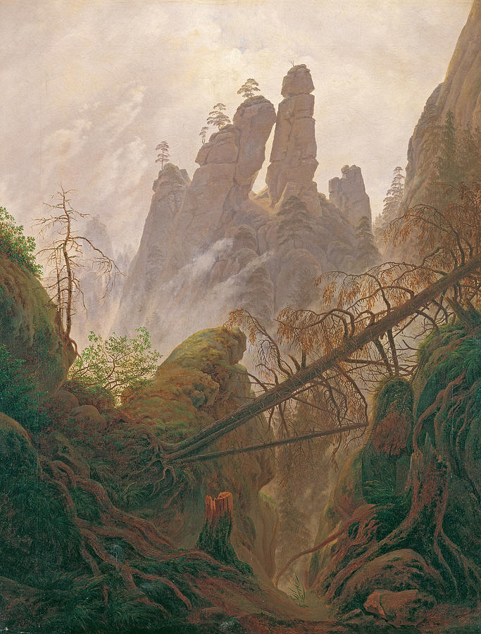 Rocky ravine in the Elbe Sandstone Mountains #2 Painting by Caspar David Friedrich
