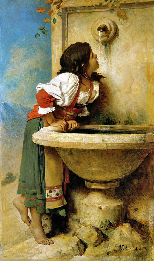 Roman Girl at a Fountain #2 Painting by Leon Bonnat