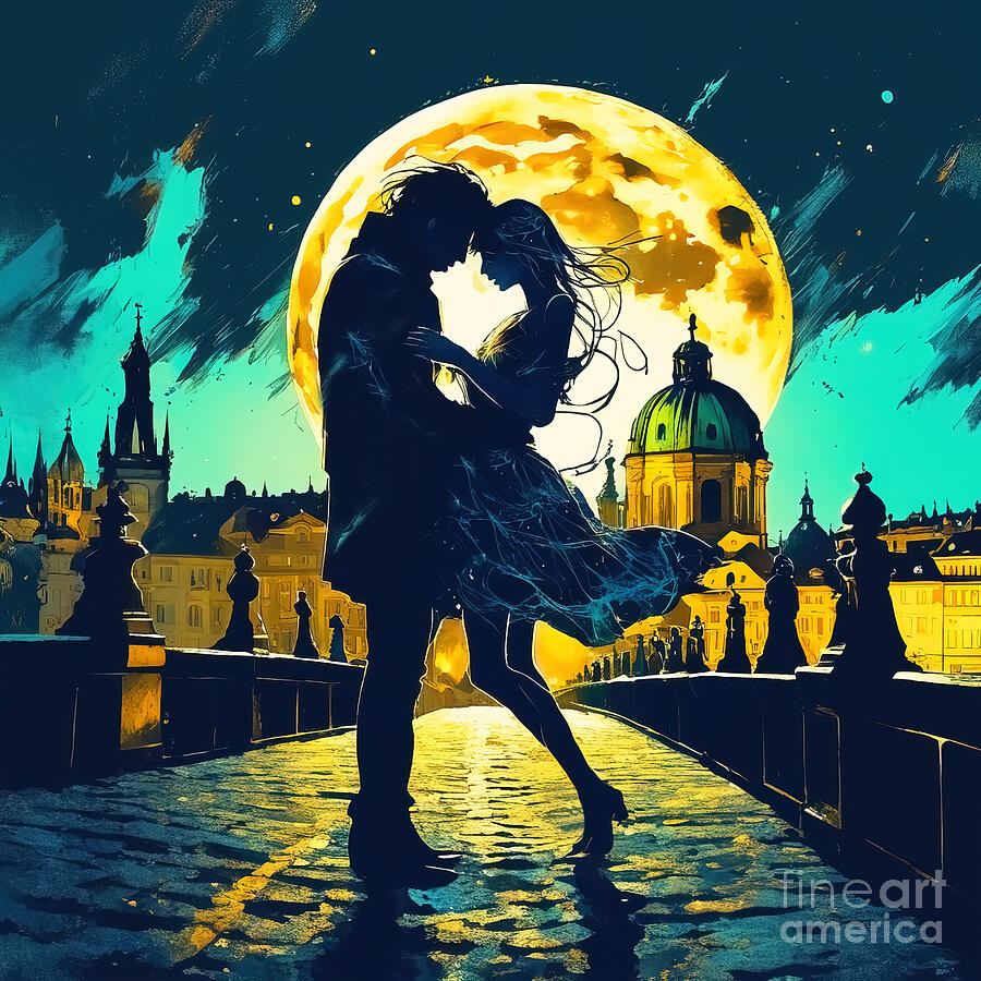 Architecture Digital Art - Romantic lovers couple in the Moonshine #2 by Indian Summer