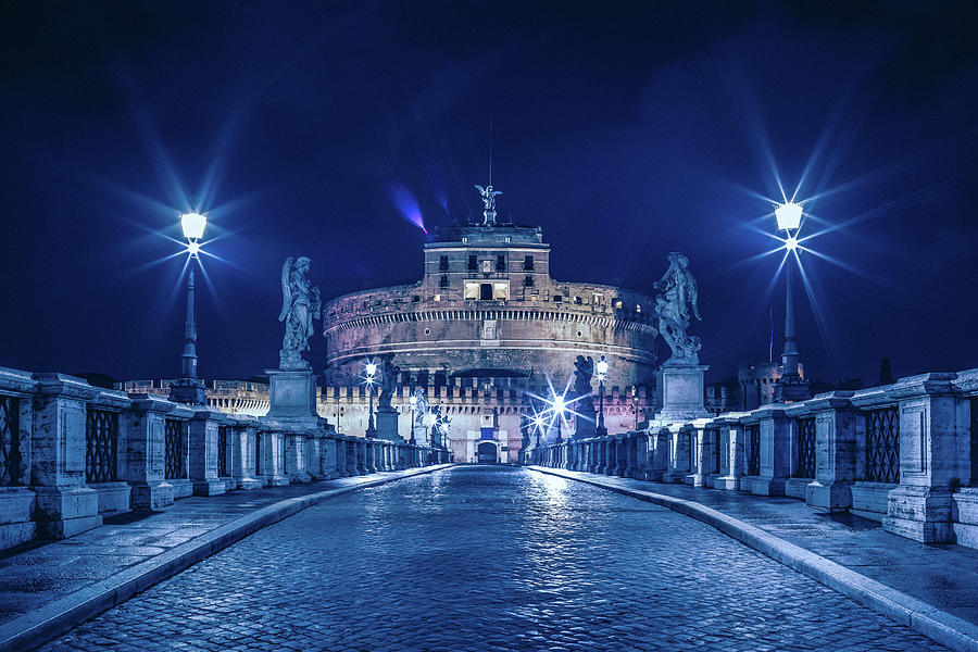 Rome and the Castel SantAngelo at night #2 Photograph by Benoit Bruchez