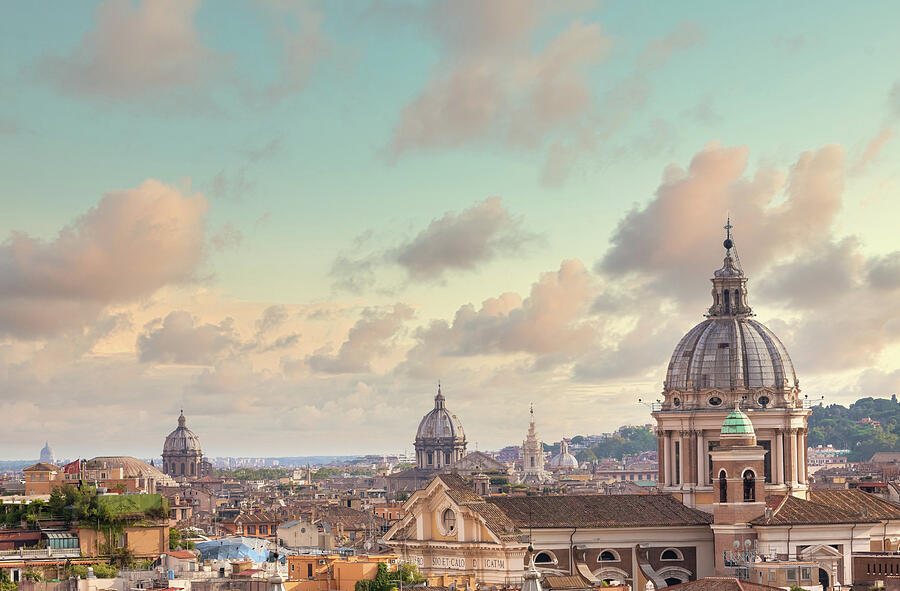 Rome, Italy. Urban landscape, blue sky with clouds, church exter #2 ...