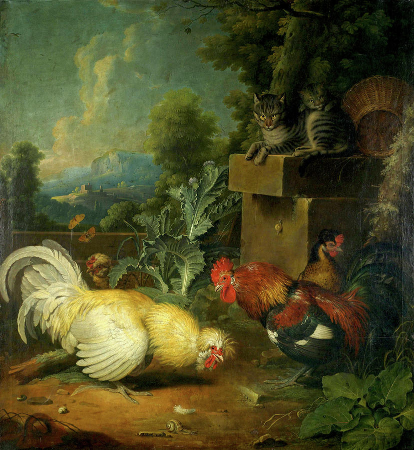 Roosters and Cats 1700s Painting by Jacob Samuel Beck - Fine Art America