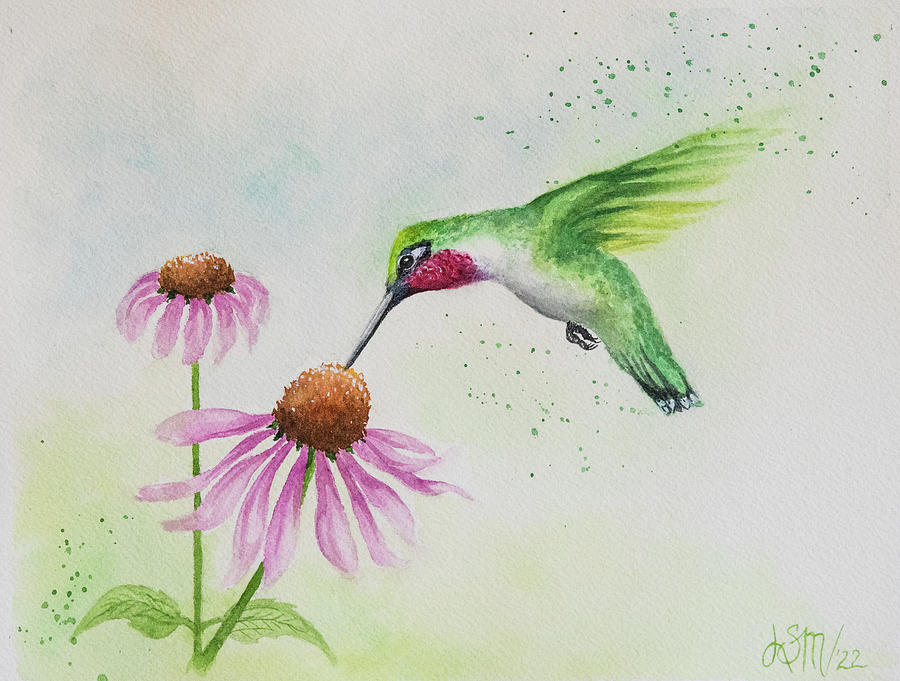 Ruby throated Hummingbird #2 Painting by Linda Shannon Morgan