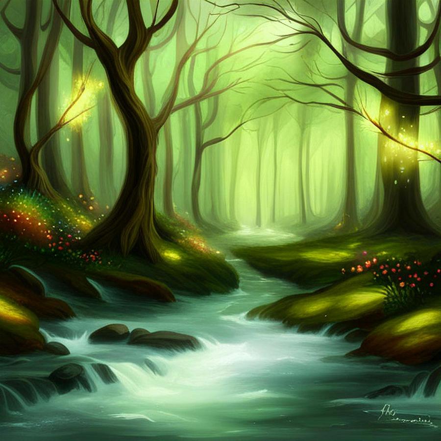 Rx Painting - Rx Enchanted Forest With Glowing #Fineartamerica #Aiartwork #Aiartgallery #Aiartcommunity #Wallart # #2 by Not An AI Guy