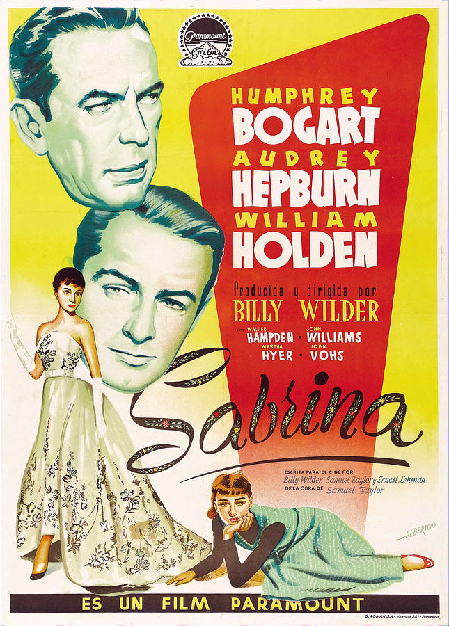 William Holden Mixed Media - Sabrina, with Humphrey Bogart and Audrey Hepburn, 1954 by Movie World Posters