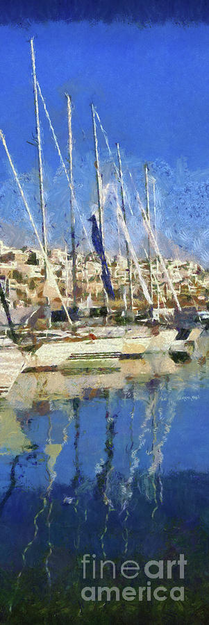 Sailing yachts in Mikrolimano port #1 Painting by George Atsametakis