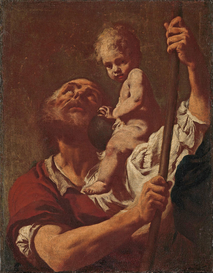 Saint Christopher Carrying the Infant Christ #2 Painting by Giovanni Battista Piazzetta