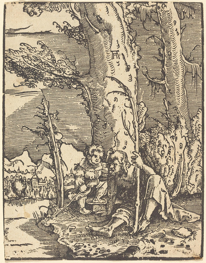 Saint Christopher Seated by a River Bank #1 Drawing by Albrecht Altdorfer