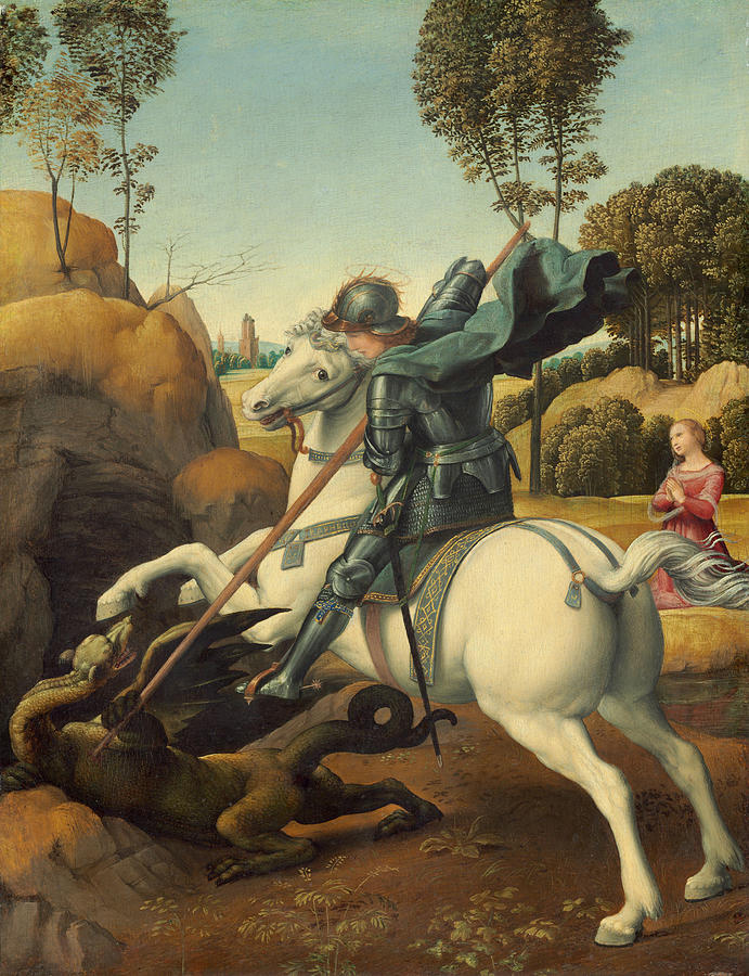 Saint George and the Dragon #2 Painting by Raphael