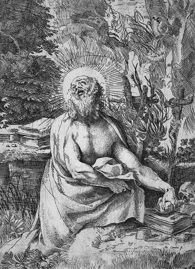 Saint Jerome in the Wilderness #2 Drawing by Annibale Carracci