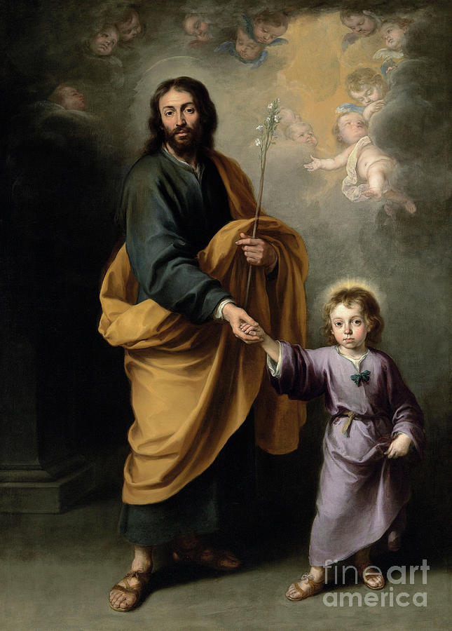 Bartolome Esteban Murillo Painting - Saint Joseph and the Christ Child by Bartolome Esteban Murillo