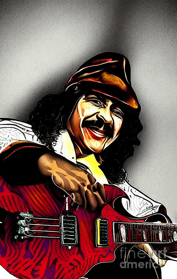 Santana Guitarist Singer Portrait Digital Art Mixed Media by Lisa Von ...