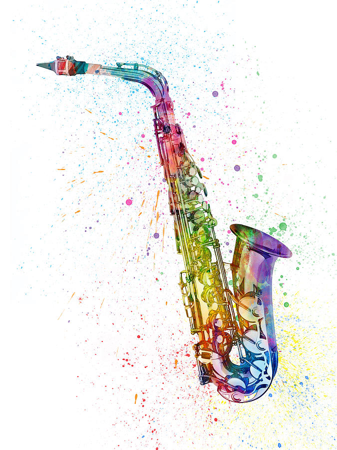 Music Digital Art - Saxophone Abstract Watercolor #2 by Michael Tompsett