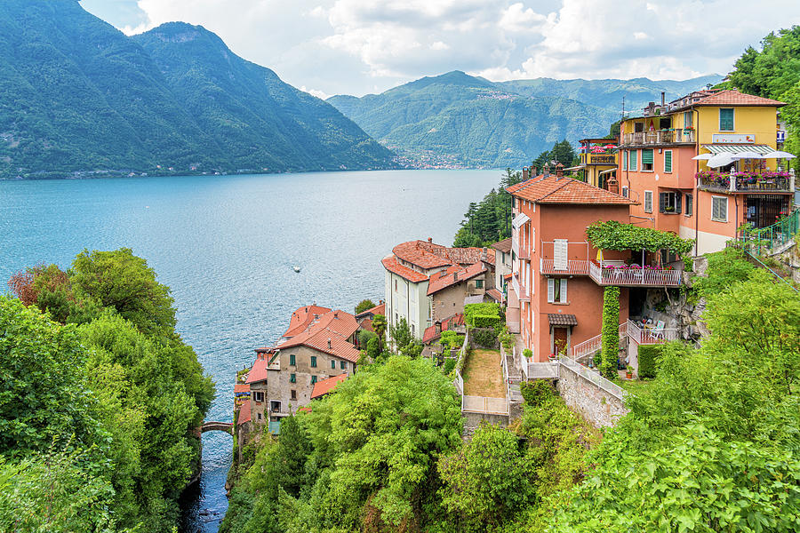 Scenic sight in Nesso, beautiful village on Lake Como, Lombardy, Italy ...