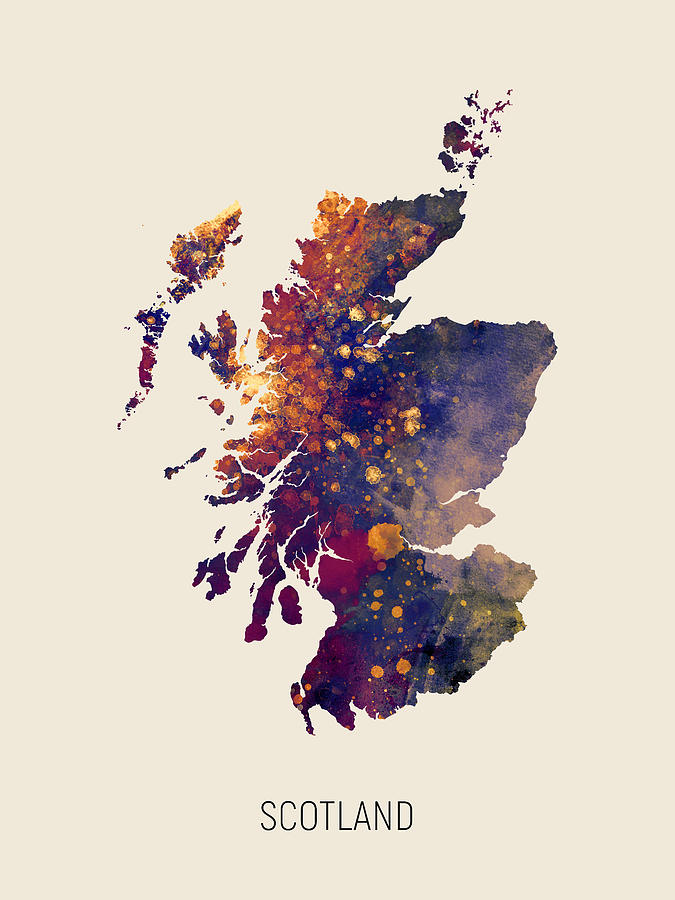 Scotland Watercolor Map #2 Digital Art by Michael Tompsett