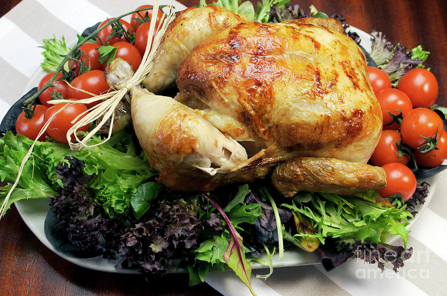 Scrumptious roast turkey chicken on platter #2 Photograph by Milleflore Images