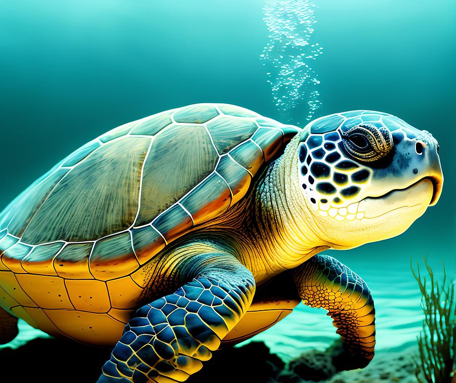 Sea Turtle, Generative AI Illustration Digital Art by Miroslav Nemecek ...